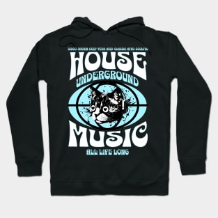 HOUSE MUSIC  - Underground Cat (White/Blue) Hoodie